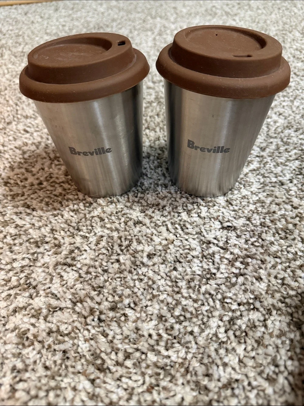 2 Breville Stainless Steel Cup with Brown Silicone Lid